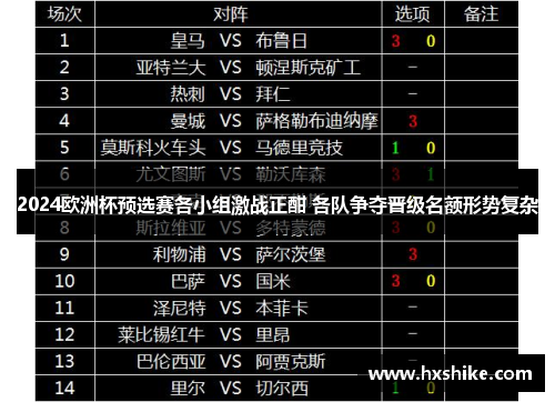 2024欧洲杯预选赛各小组激战正酣 各队争夺晋级名额形势复杂